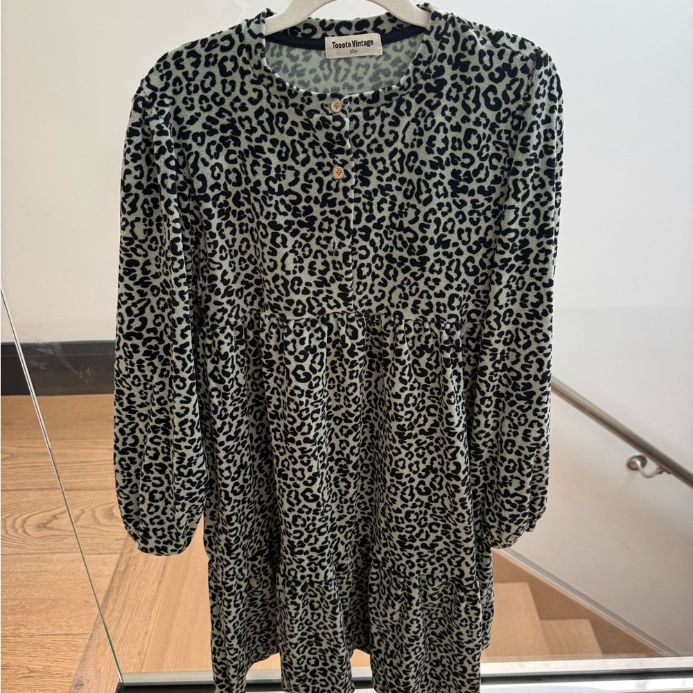 Leopard Print Long Sleeve Dress Tocoto Vintage kids 10y